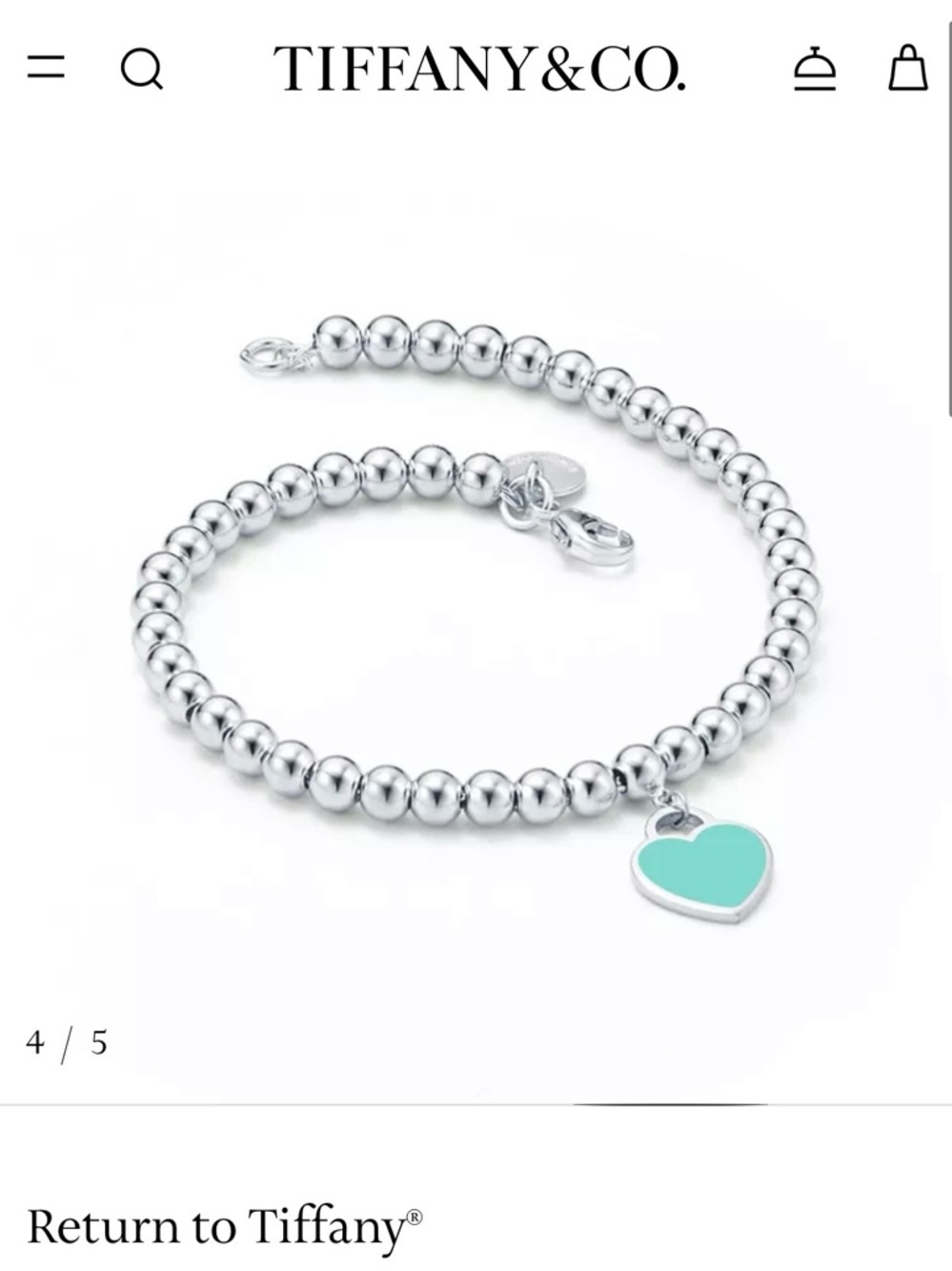 Tiffany & Co. Silver Beaded Bracelet with Turquoise Heart Charm